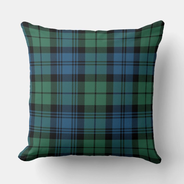 Plaid Green Check Campbell Tartan Throw Pillow (Front)