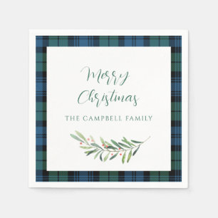 Plaid Green Check Christmas Holiday Tartan Paper Napkins