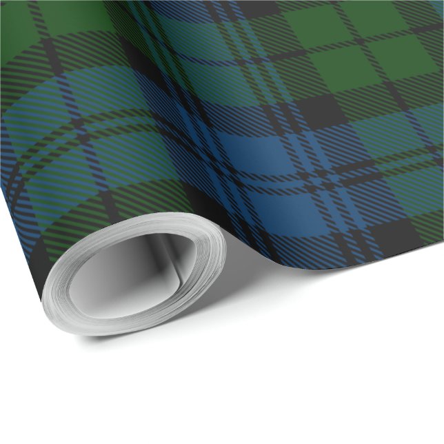 Plaid Green Checkered Campbell Military Tartan Wrapping Paper (Roll Corner)