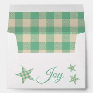 Plaid Green Cream Rustic Stars Monogram JOY Envelope