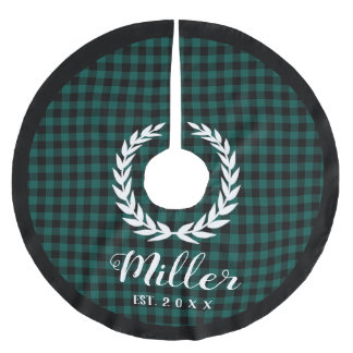 Plaid Green Holiday Name + Year Christmas  Brushed Polyester Tree Skirt