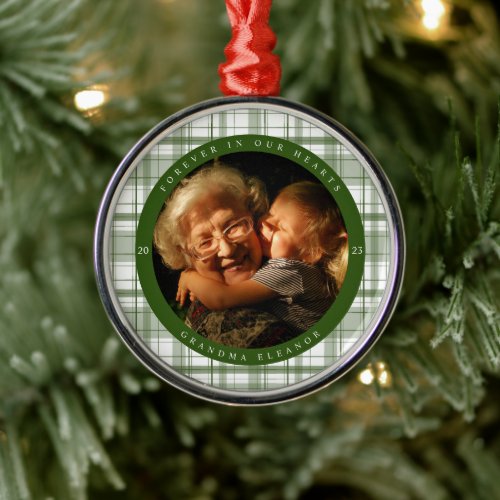 Plaid Green Memorial Photo Metal Ornament