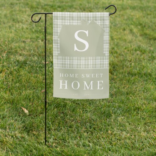 Plaid Green Personalized Initial Home Sweet Home Garden Flag