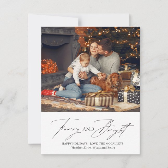 Plaid Green Red Furry and Bright Pet Holiday Card  (Front)