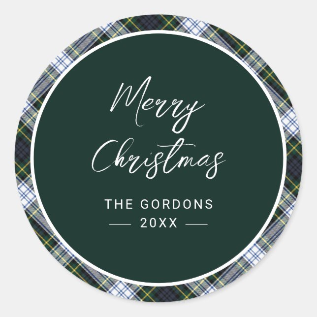 Plaid Green Rustic Clan Gordon Tartan Classic Round Sticker (Front)