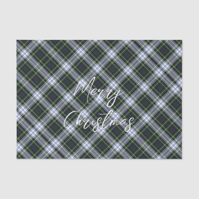 Plaid Green White Festive Christmas Gordon Tartan Tissue Paper (Front)