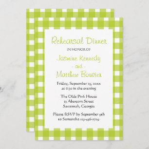 Plaid Green White Gingham Country Rehearsal Dinner Invitation