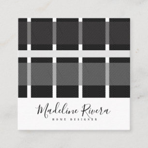 Plaid Grey Black Lines Shapes Tartan Pattern Square Business Card
