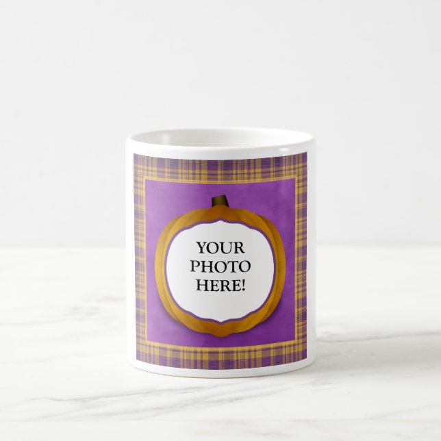 Plaid Halloween Pumpkin Custom Photo Mug (Center)