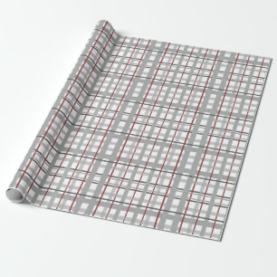 Plaid Happy Celebration Gray Silver Red Plaid Wrapping Paper