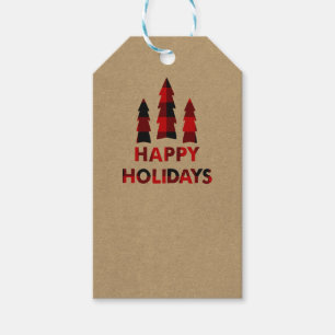 Plaid Happy Holidays Christmas Trees Plaid Kraft F Gift Tags