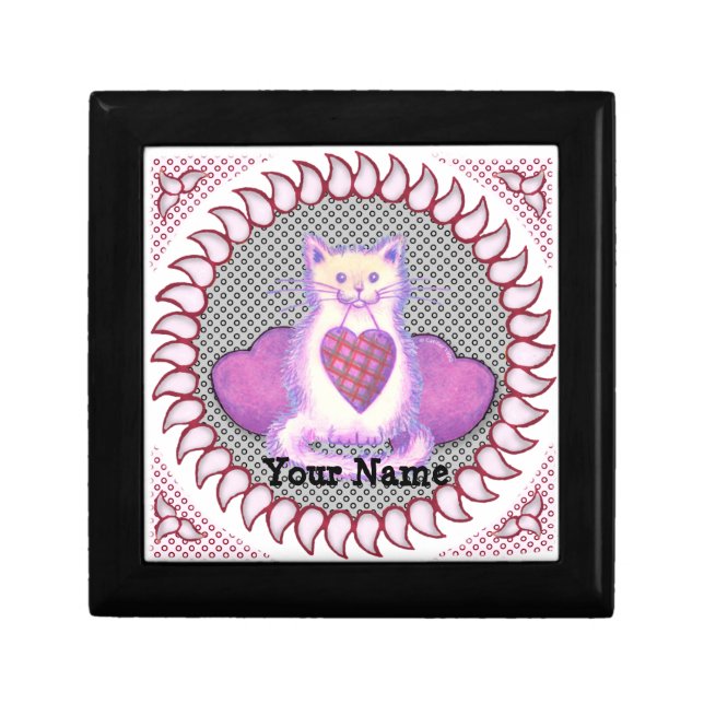 Plaid Heart Cat  Gift Box (Front)