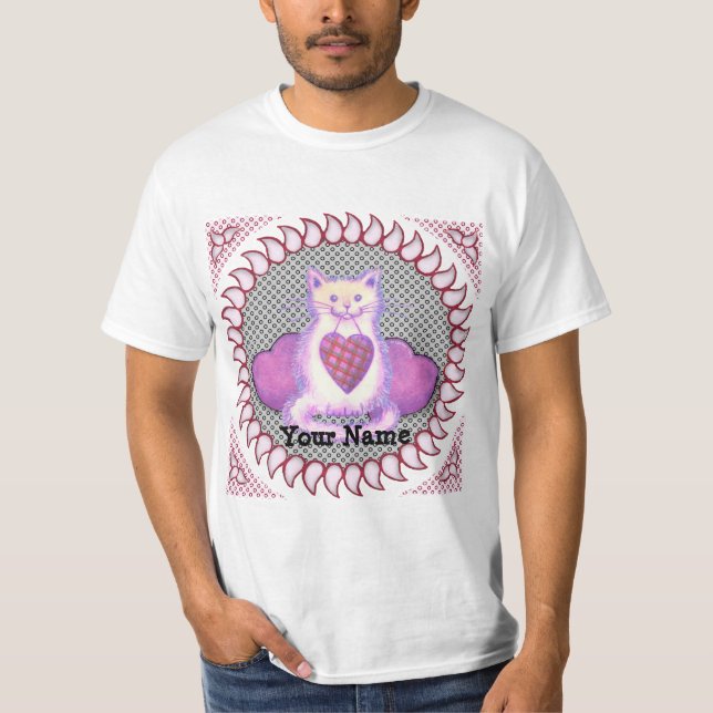 Plaid Heart Cat  T-Shirt (Front)