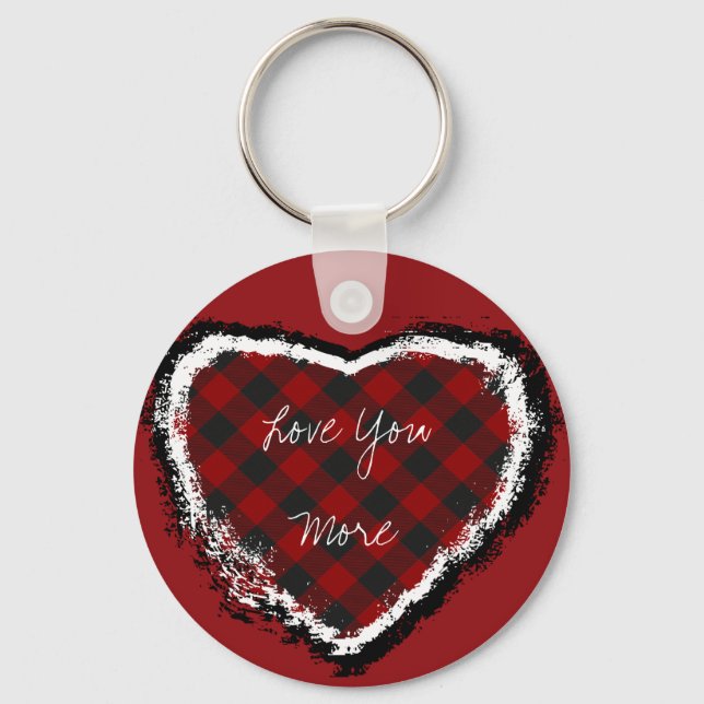 Plaid heart, Love You More Keychain (Front)