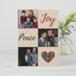 Plaid Heart Photo Collage Joy Peace Christmas Card