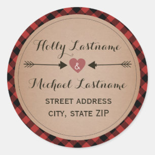 Plaid Heart With Arrows Address Classic Round Sticker
