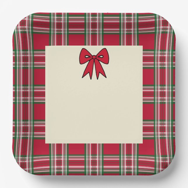 Plaid Holiday Christmas Paper Plates  (Front)