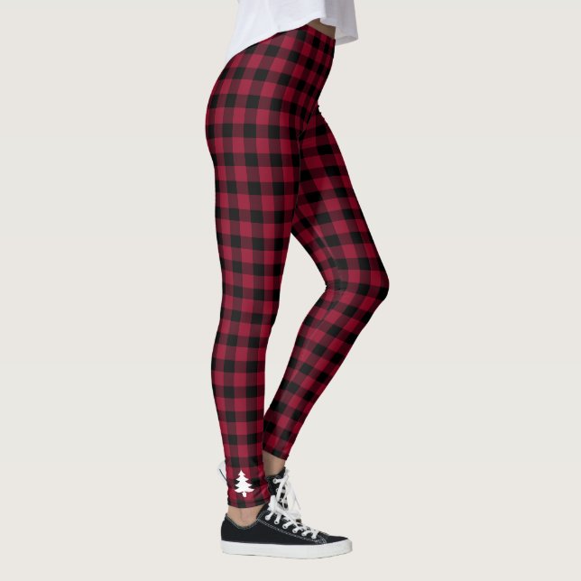 Plaid Holiday Christmas Tree Red Leggings (Right)