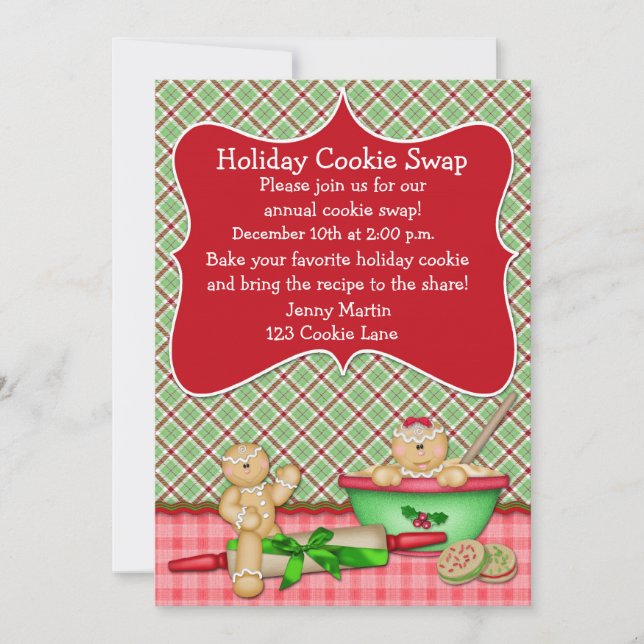 Plaid Holiday Cookie Swap Invitation (Front)