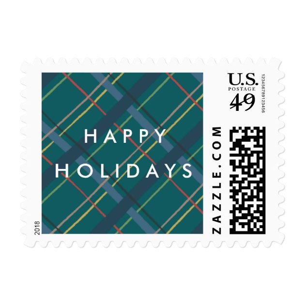 Plaid Holiday Postage Stamp - Teal