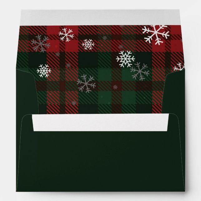 Plaid Holiday Rustic Snowflakes Pattern Envelope (Back (Bottom))