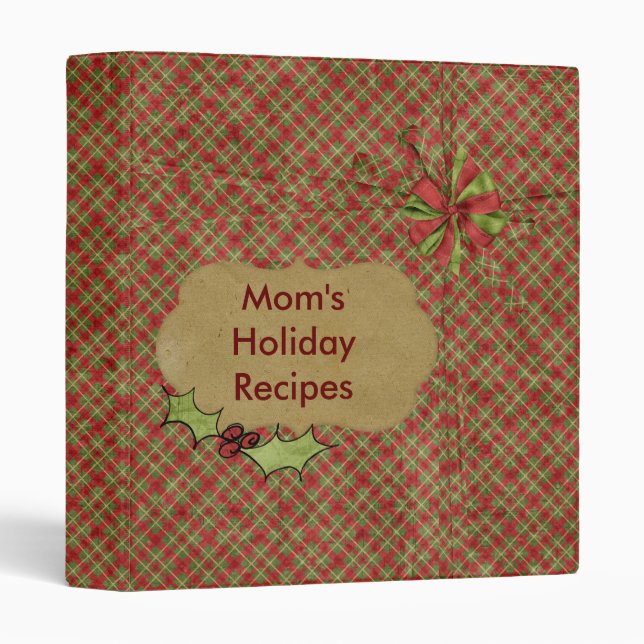 Plaid Holly Berry Customized Recipe Binder (Front/Spine)