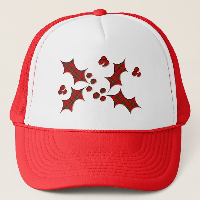Plaid Holly Christmas Shape Trucker Hat (Front)