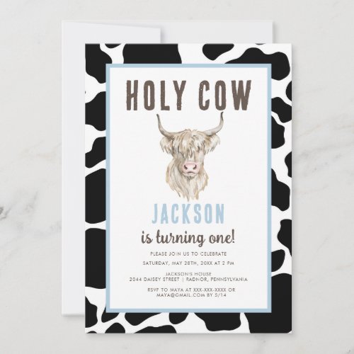 Plaid Holy Cow Im One Boy Birthday Invitation