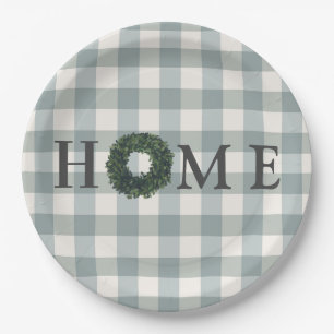 Plaid “HOME” Typography Stylish Farmhouse Decor Paper Plates