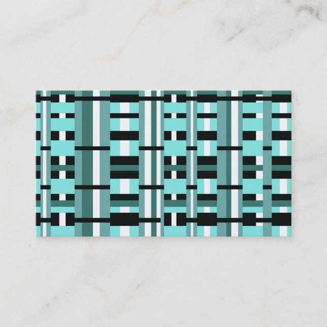 Plaid in Aqua, Teal, Black & White Business Card (Front)