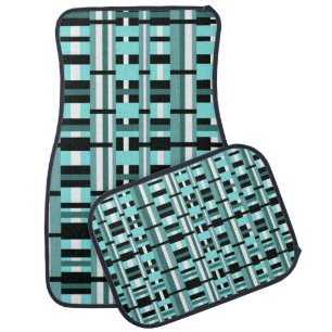Plaid in Aqua, Teal Black & White Car Mat