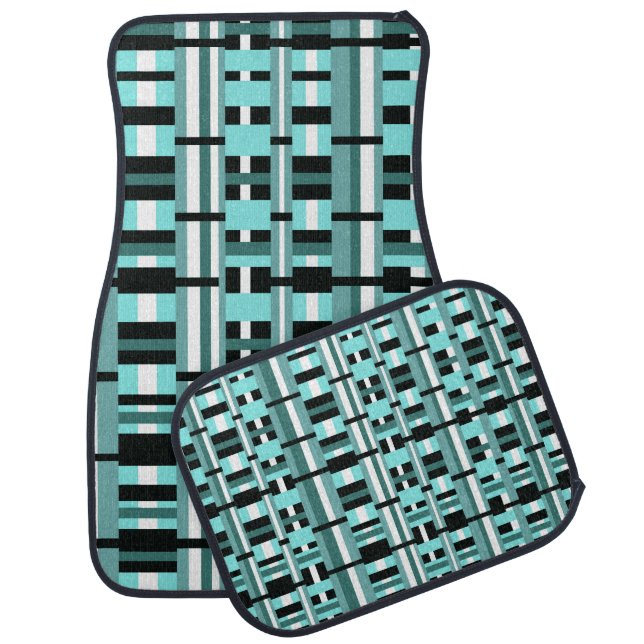 Plaid in Aqua, Teal Black & White Car Mat (Set)