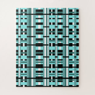Plaid in Aqua, Teal, Black & White Jigsaw Puzzle