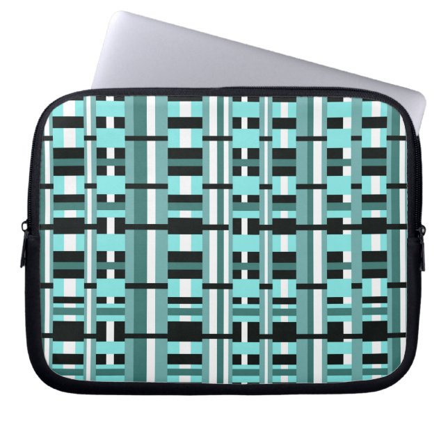 Plaid in Aqua, Teal, Black & White Laptop Sleeve (Front)