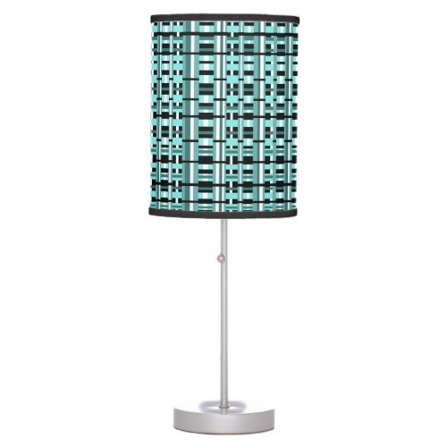 Plaid in Aqua Teal Black  White Table Lamp