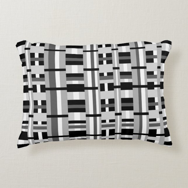 Plaid in Black White & Gray Accent Pillow (Front)