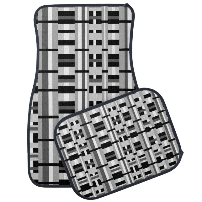 Plaid in Black White & Gray Car Mat (Set)
