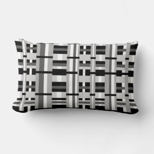 Plaid in Black White & Gray Lumbar Pillow