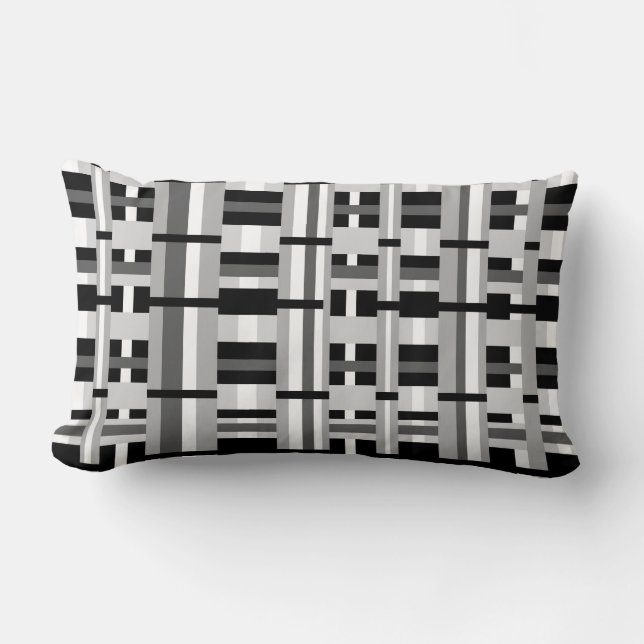 Plaid in Black White & Gray Lumbar Pillow (Front)