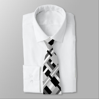 Plaid in Black, White & Gray Modern Pattern Neck Tie