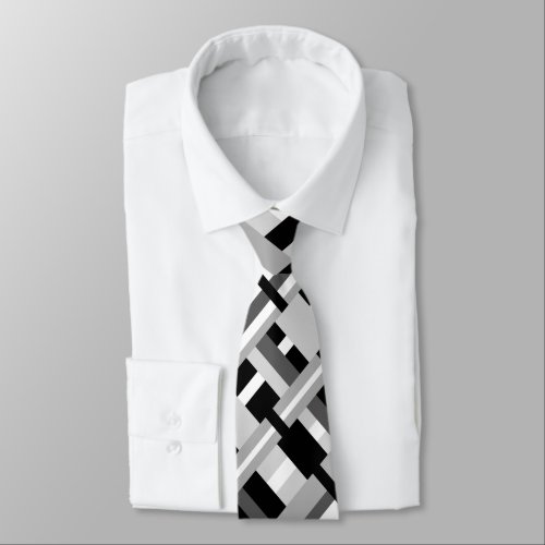 Plaid in Black White  Gray Modern Pattern Neck Tie