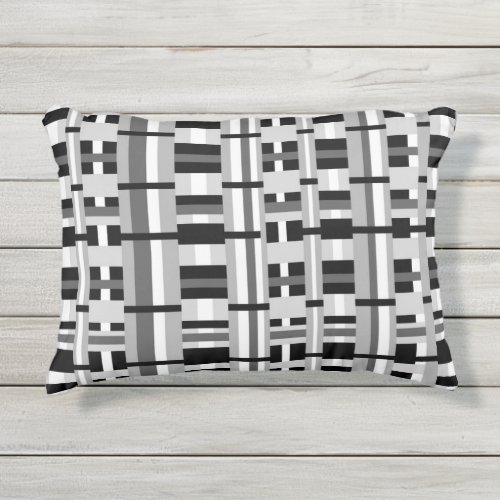 Plaid in Black White  Gray Outdoor Pillow