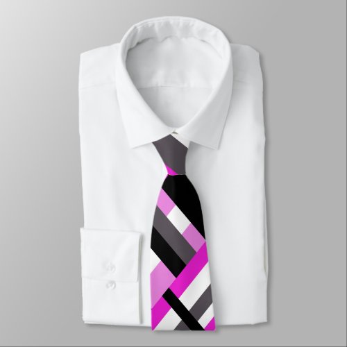 Plaid in Black White Gray  Pink Modern Pattern Neck Tie