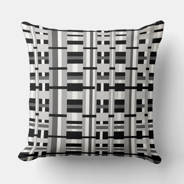 Plaid in Black White & Gray Throw Pillow (Front)