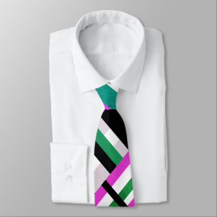 Plaid in Black, White, Green & Pink Modern Pattern Neck Tie
