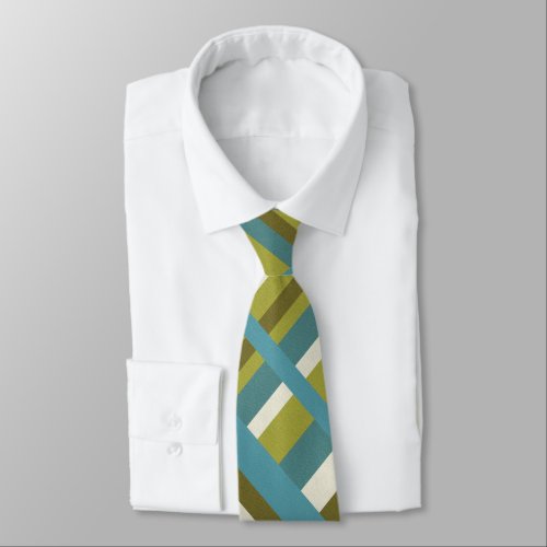 Plaid in Blue Green Olive  Khaki Modern Pattern Neck Tie