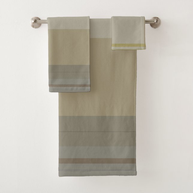 plaid in gold, silver copper, grays & beiges bath towel set (Insitu)
