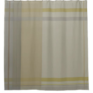 plaid in gold, silver copper, grays & beiges shower curtain