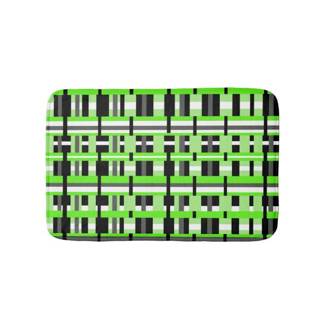 Plaid in Lime Green, Black & Gray Bath Mat (Front)