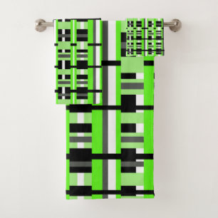 Plaid in Lime Green, Black & Gray Bath Towel Set